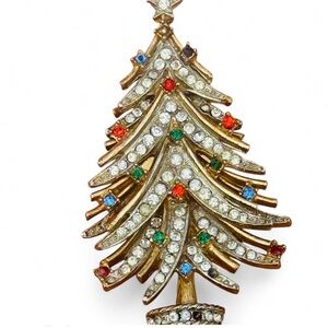 Vintage Signed ART 1960s Rhinestone Christmas Tree Brooch RARE